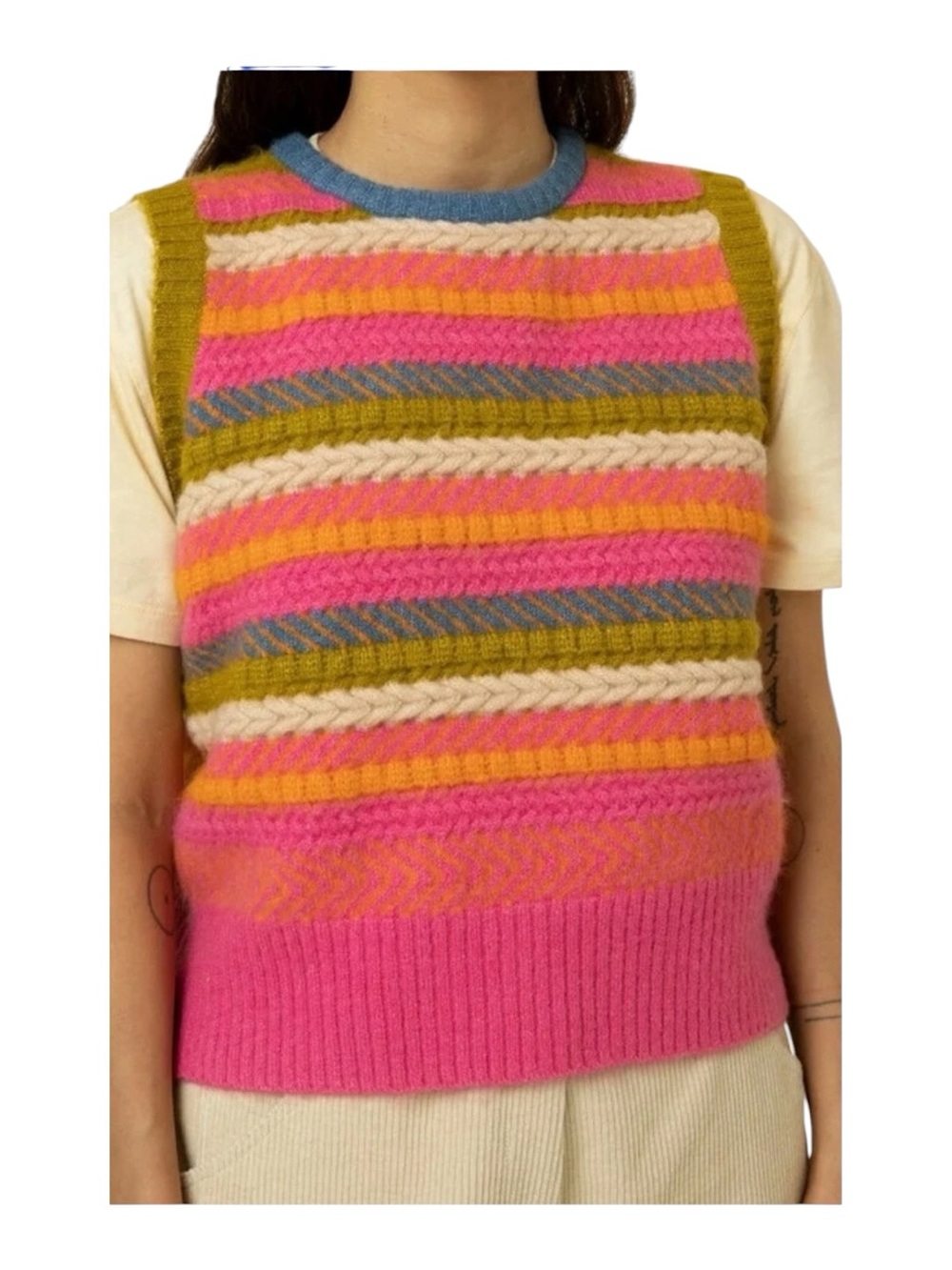 FRNCH Paris Colorful Textured Knit Sweater Vest Size L